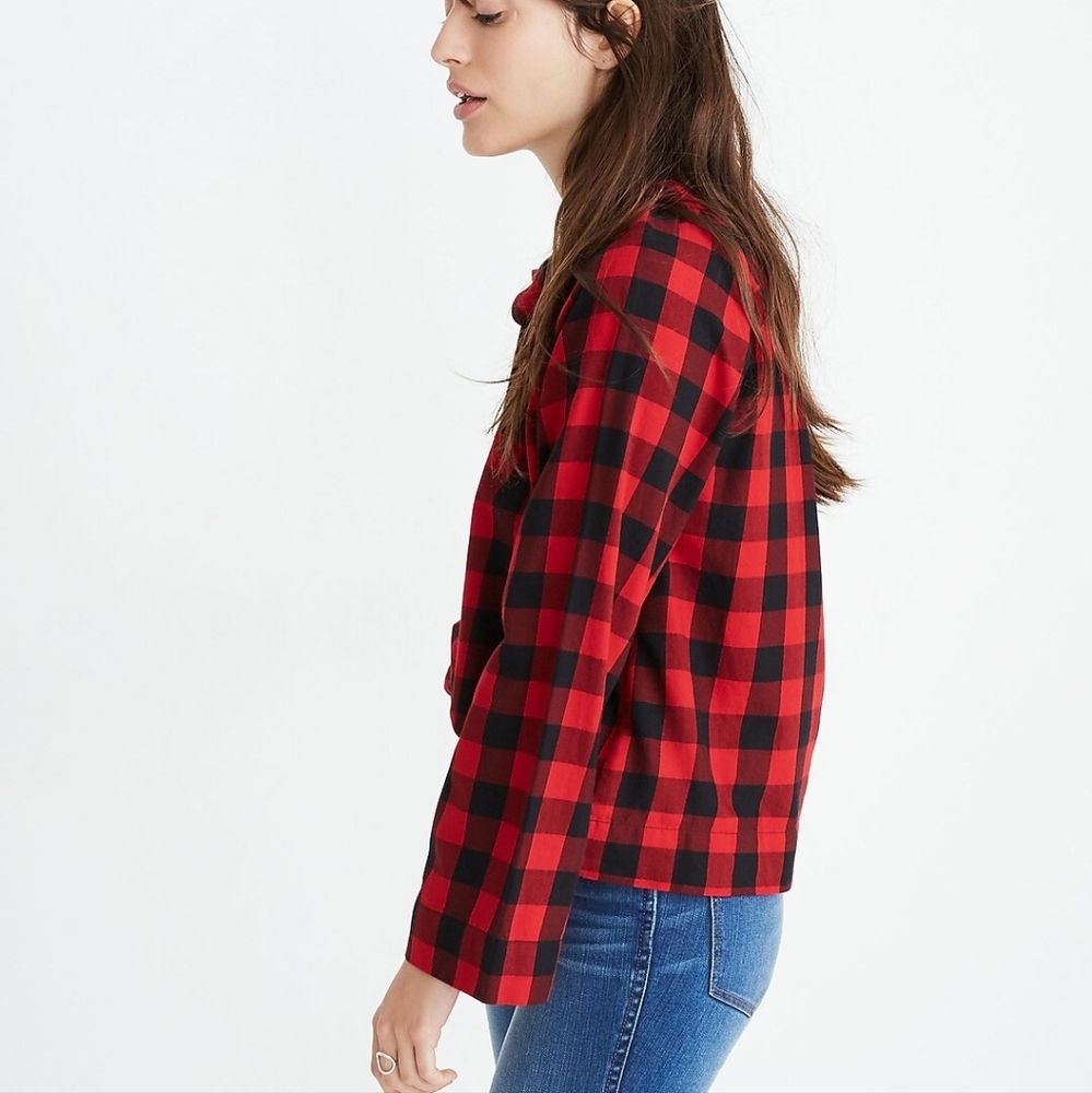 Madewell tie neck pop over shirt in buffal…